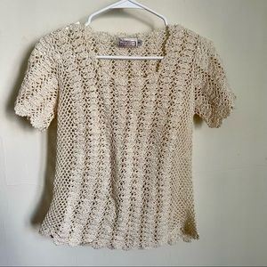 Vintage Hand-Crochet Short Sleeve Blouse